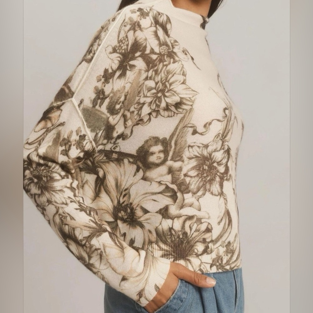 Anthropologie pilcro alani cashmere mock neck sweater angel motif print